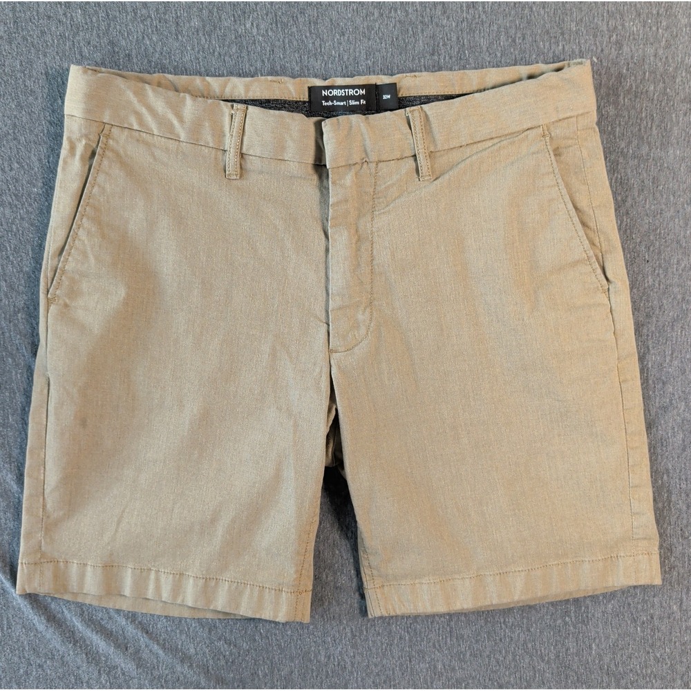 NORDSTROM‎ Men's TECH-SMART Slim Fit Shorts Size 32 Beige Khaki Stretch Casual